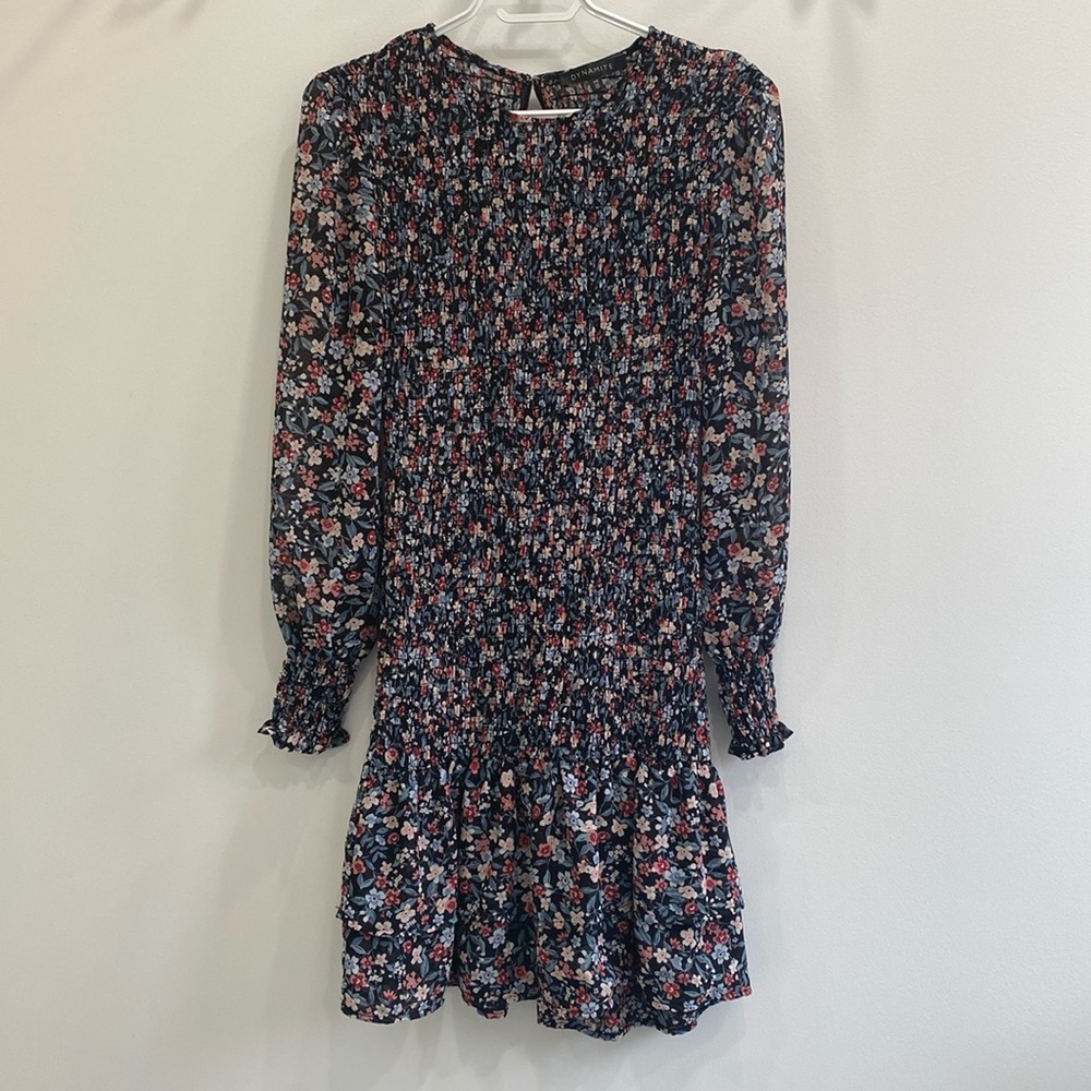Dynamite Black and Flowers dress- with  ruching